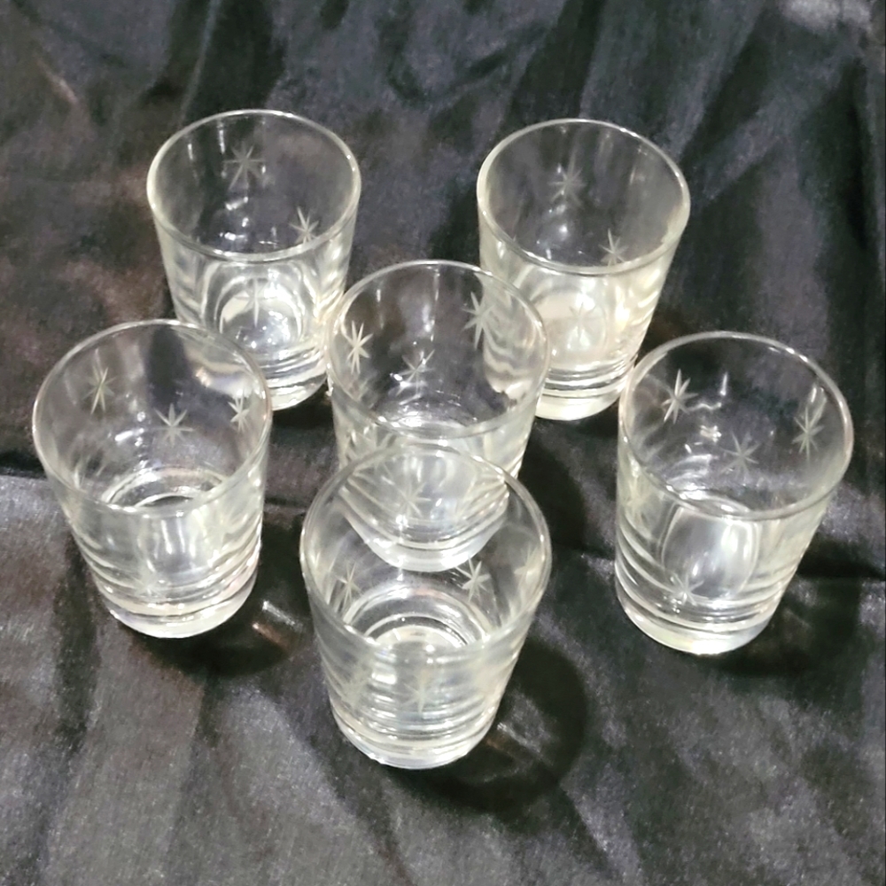 Vintage 50's MCM Shot Glasses~Stardust~CG Quartex~Raido Brand~Fine Glass~Shot~6